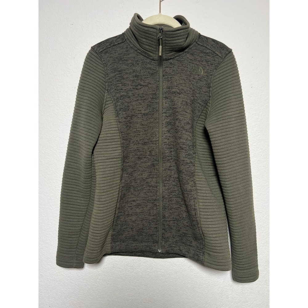 The North Face Full Zip Jacket Small Olive Green Womens Gorpcore Ribbed Fleece